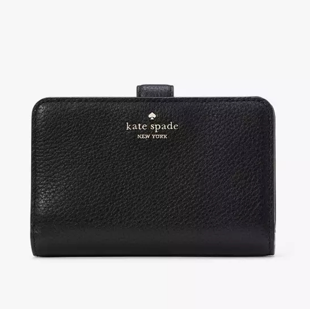 Kate Spade Leila Medium Compact Bifold Wallet - WLR00394 - Black Pebbled - NWT